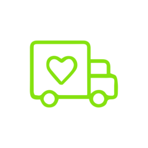 Roheline minimalistlik transpordi- ja kullerauto ikoon liikumisjoontega