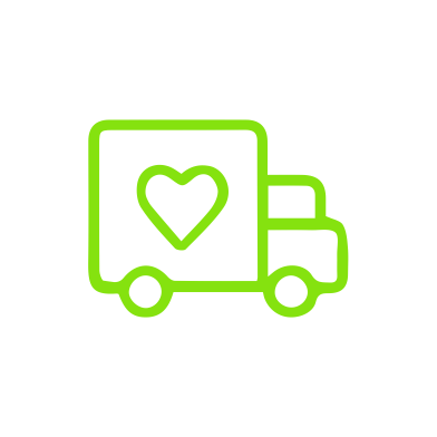 Minimalistlik kohaletoimetamise auto ja südame ikoon